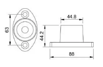 Soporte Base de Suelo para Tubo Ø33/35mm (90634) Plano técnico con medidas del Soporte Base para tubo de 33mm y 35mm (Brida de anclaje)